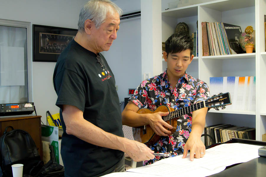 Byron Yasui, left, and uke virtuoso Jake Shimabukuro